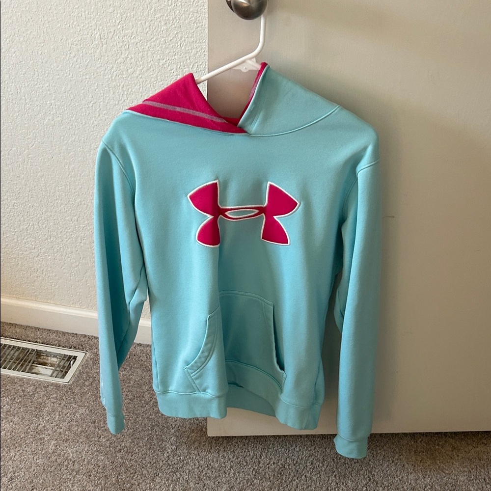 Under Armour Aqua Hoodie with Pink Logo